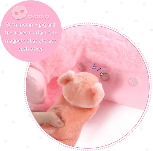 Miniatura 3 de Honoson - Cerdo de peluche con bebés, lindo cerdo mamá de enfermería de peluche con 4 juguetes magnéticos de peluche para niños, niños y niñas
