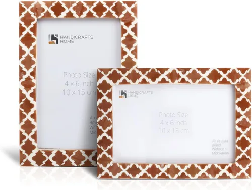 Juego de 2 marcos de fotos hechos a mano con incrustaciones de resina, marcos de fotos decorativos marroquíes marrones y blancos de 4 x 6 pulgadas