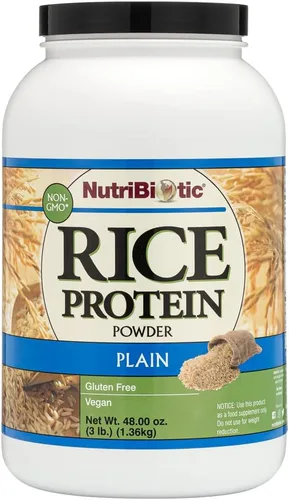 NutriBiotic Proteína de arroz simple, 3 libras (3.0 lbs) | Proteína en polvo baja en carbohidratos, vegana y cruda | Cultivada y procesada sin
