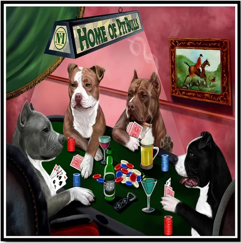 Miniatura 13 de Home of Poker Playing Pit Bull Dogs - Lienzo decorativo de pared de alta calidad listo para colgar, lienzo de pared impreso de animales únicos
