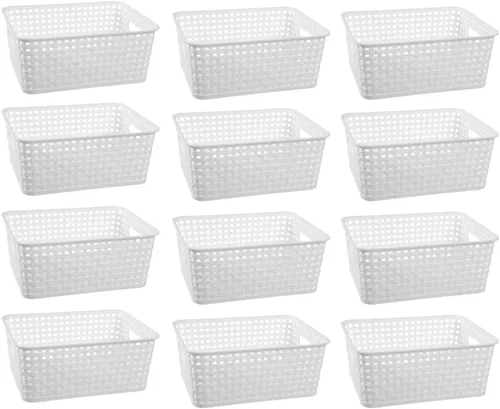 Miniatura 11 de Cestas de almacenamiento tejidas de plástico negro, paquete de 6 cestas de tejido organizador para cocina, oficina, baño