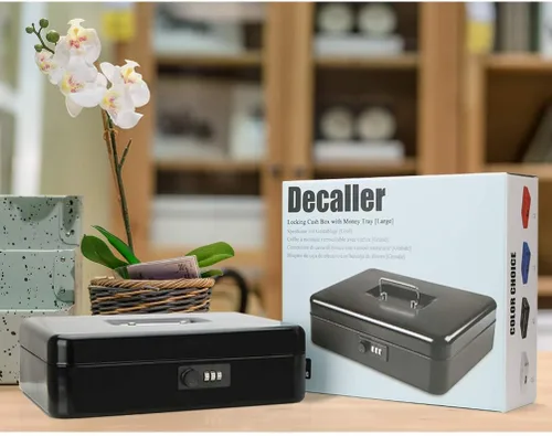 Miniatura 5 de Decaller Caja de dinero con cerradura de combinación, caja de seguridad de metal pequeña con bandeja de dinero, 7 4/5 x 6 4/5 x 3 3/5 pulgadas