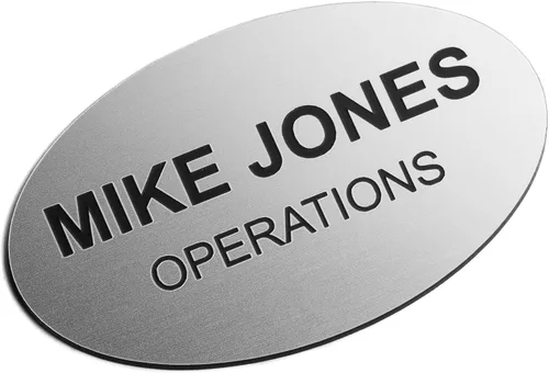Miniatura 60 de Insignias de identificación con nombre grabadas personalizadas: identificación personalizada con pin o respaldo magnético, 1 pulgada x 3 pulgadas
