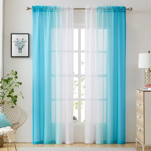 Miniatura 14 de Cortinas transparentes de lino sintético con degradado gris oscuro para dormitorio y sala de estar con bolsillo para barra, cortinas de gasa Gris