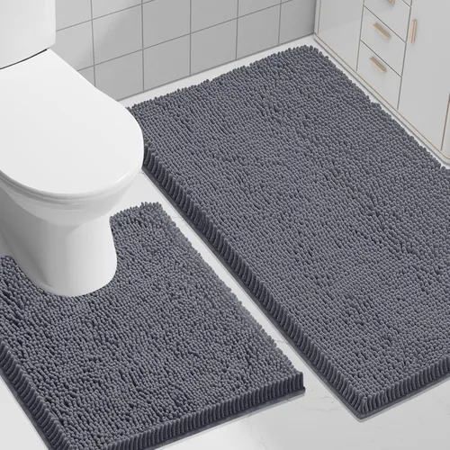 Miniatura 128 de Smiry Juego de 2 alfombras de baño, felpilla suave y absorbente, lavable a máquina, antideslizantes, para bañera, ducha y suelo
