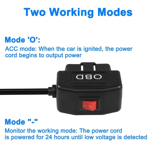 Miniatura 4 de XMSJSIY Cable de alimentación OBD para cámara de tablero tipo C OBD2 adaptador de cable de alimentación Cable de carga de cable duro con conector