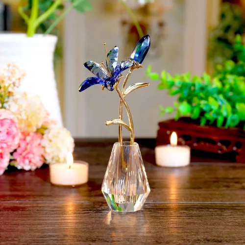 Miniatura 5 de Ornalrist Flores de lirio de tigre de cristal con jarrón, tallo de metal, flor de lirio azul, regalos coleccionables para mujeres, figuras florales