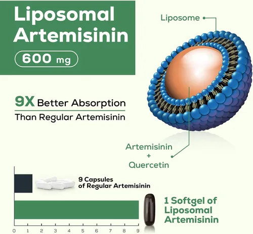 Miniatura 5 de 900 mg de artemisinina liposomal para máxima absorción, extracto de ajenjo dulce (Artemisia Annua) con fitosoma de quercetina 200 mg, 60 cápsulas