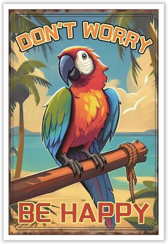 Miniatura 17 de Póster de decoración de bar Tiki con texto en inglés "Don't Worry, Be Happy Parroth", póster hawaiano para decoración del hogar, adecuado para Multi