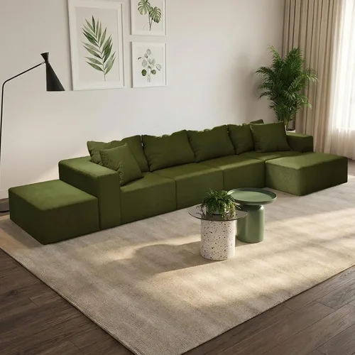 Miniatura 14 de Sofá modular en forma de L de 170 pulgadas, sofá de chenilla Cloud con 6 almohadas, sofá personalizable sin montaje para sala de estar y dormitorio