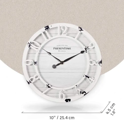 Miniatura 6 de Presentime & Co - Reloj de pared de la serie Farmhouse de 10 pulgadas, estilo Shiplap, número arábigo 3D elevado, blanco envejecido antiguo Blanco