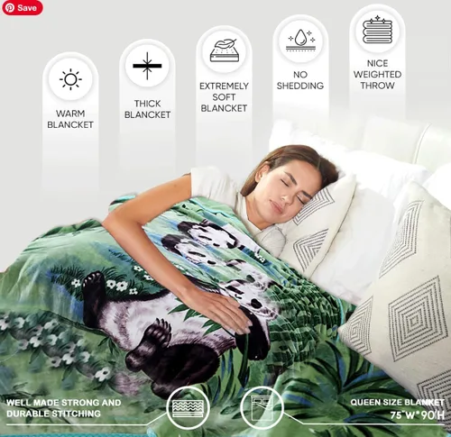 Miniatura 2 de Hiyoko - Manta de panda de 5.3 libras para la tele, cabaña o sofá - Afelpada, cálida, cubrecama, tamaño matrimonial queen, 75 pulgadas de ancho x 90