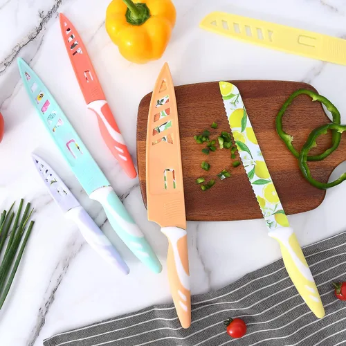 Miniatura 3 de UPTRUST Juego de cuchillos de cocina de acero inoxidable de 10 piezas, revestimiento antiadherente con 5 cuchillas protectoras, cuchillos de frutas
