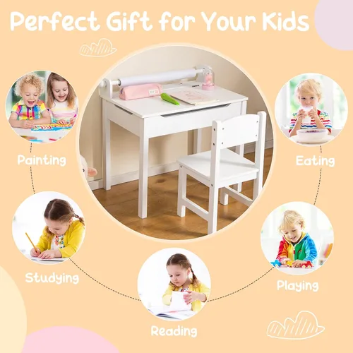 Miniatura 7 de Costzon - Juego de mesa y silla para niños, mesa de arte y manualidades con tapa abatible para cuarto de juegos, jardín de infantes, escritorio