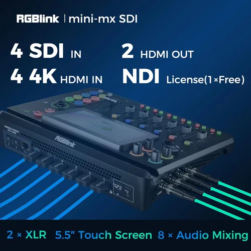 Miniatura 2 de RGBlink mini-mx SDI, conmutador de video multicámara para transmisión en vivo, conmutador de transmisión de 10 canales con HDMI 4K, SDI, UVC/NDI