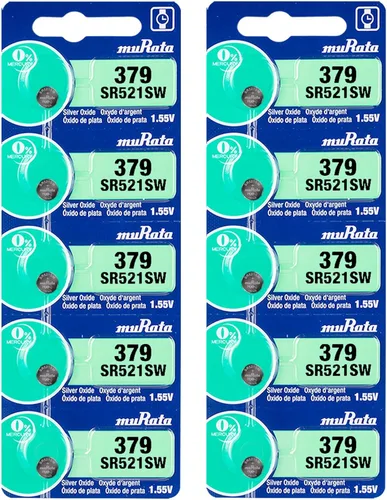 Miniatura 10 de Murata 379 Batería SR521SW 1.55V Celda de botón de reloj de óxido de plata (5 baterías)
