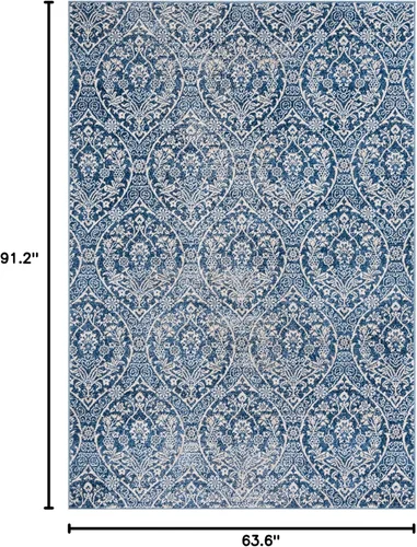 Miniatura 2 de SAFAVIEH Brentwood Collection Alfombra - 5'3" x 7'6", azul marino y gris claro, diseño floral damascado de estilo Ogee, sin desprendimiento