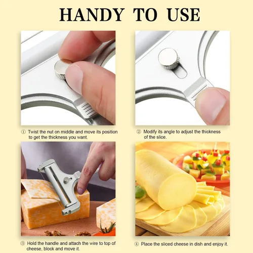 Miniatura 2 de Linwnil Juego de rebanadores de quesos de alambre de acero inoxidable, cortador de queso ajustable para cortar quesos suaves, semiduros y duros