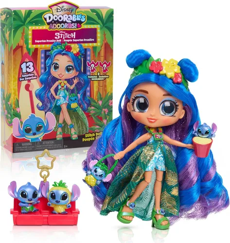 Disney Doorables ADOORBS - Muñeca Superfan de Stitch de Lujo, 2 Figuras Exclusivas, Estreno de Película, Desempaqueta 10 Mini Accesorios,
