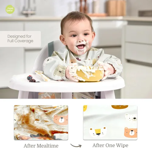 Miniatura 2 de Baberos impermeables para comer (niño o niña de 6 a 24 meses) – Babero de manga larga para bebé destete 02 - Picnic de Ositos de Peluche (1 Pack)