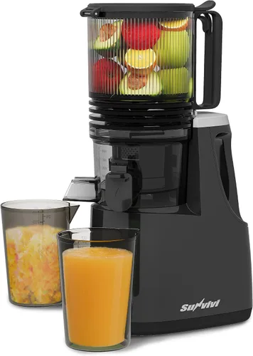 Sunvivi Exprimidor de prensa en frío con conducto de alimentación de 5.9 pulgadas de ancho, máquinas exprimidoras de masticación lenta de 150 W para