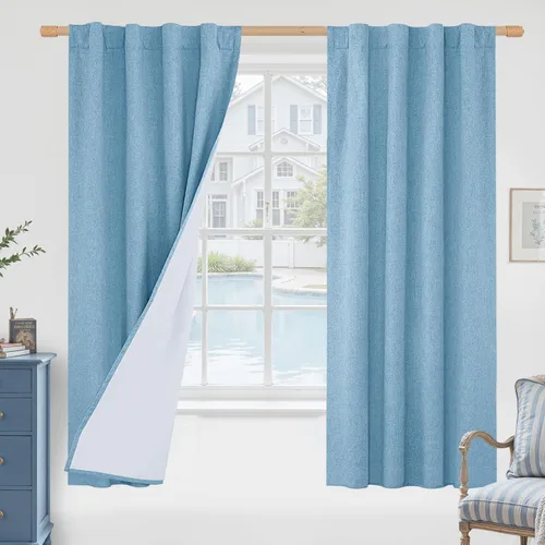 Miniatura 158 de LAMIT Cortinas de lino natural 100 % opacas para ventana, para dormitorio, 45 pulgadas, cortinas térmicas con textura de lino estilo granja