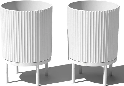 Miniatura 29 de Veradek Demi Series - Maceta redonda con soporte para porche o patio, compuesto de piedra de plástico duradero y soporte de madera, decoración
