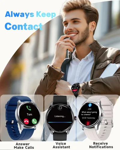 Miniatura 2 de TOOBUR Reloj inteligente para hombre y mujer con bisel de metal, responde hacer llamadas/frecuencia cardíaca/contador de pasos/rastreador