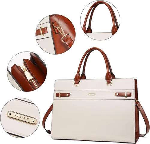 Miniatura 3 de BROMEN Maletín de cuero para mujer 15.6 pulgadas Vintage Laptop Shoulder Bag Business Tote Bolso de trabajo