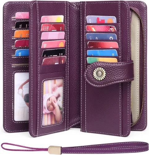 Miniatura 2 de FALAN MULE Cartera de cuero genuino RFID bloqueo gran capacidad Trifold señoras cartera.