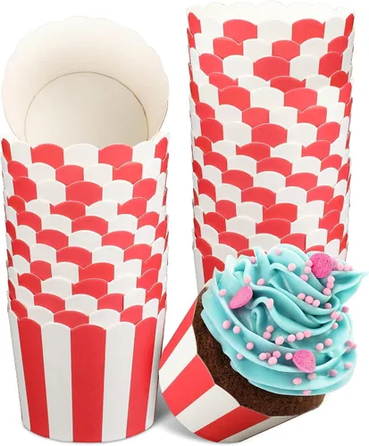 Mini forros para cupcakes para hornear, 50 unidades antiadherentes para hornear tazas rojas y blancas para hornear, cajas de papel pequeñas para