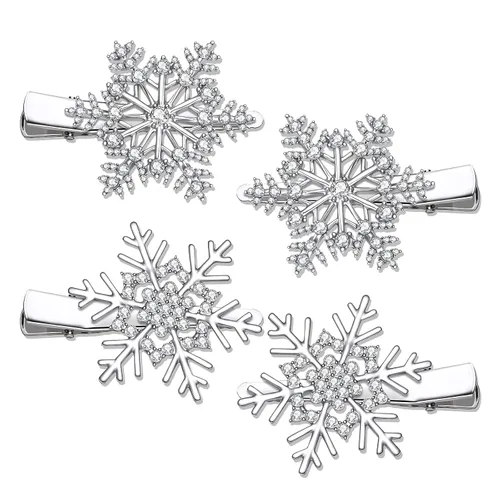 Miniatura 8 de PHALIN Pinzas para el cabello de Navidad para mujer, corona de copos de nieve, campanas de reno, horquillas para el pelo con diamantes de imitación