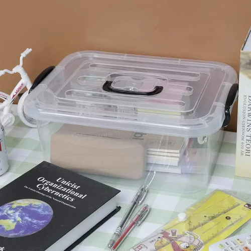 Miniatura 6 de Caja de almacenamiento de plástico transparente de 8 L con asa, paquete de 2