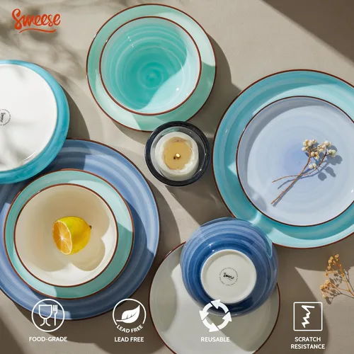 Miniatura 4 de Sweese - Juegos de platos y tazones, juego de vajilla de 18 piezas, vajilla redonda de porcelana para 6, juego de platos resistentes a los arañazos