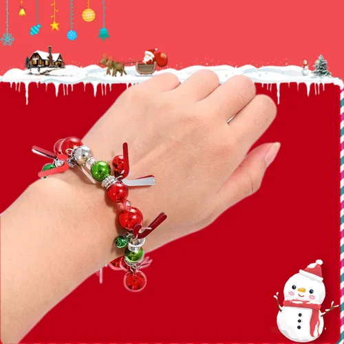 Miniatura 2 de 3pcs Christmas Jingle Bell Bracelets Xmas Multi Color Beaded Charm Stretch Bracelet Christmas Holiday Party Favors for Women Jewelry Gift