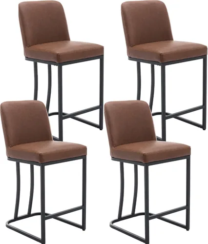 Miniatura 8 de BESTANO Juego de 2 taburetes de bar modernos de piel sintética con patas negras, taburetes de bar de 24 pulgadas, sillas de bar tapizadas