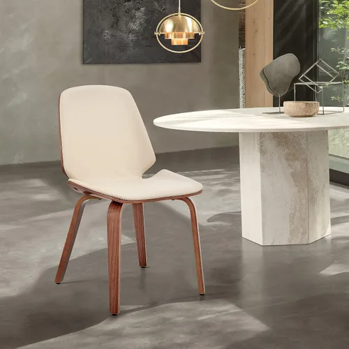 Miniatura 2 de Armen Living Brinley Mid Century - Silla auxiliar moderna de piel sintética color crema y madera de nogal para comedor, mesa de cocina, escritorio