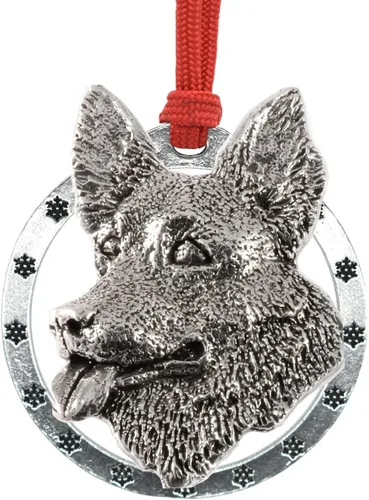Miniatura 8 de Adorno navideño para colgar en la cabeza de collie con borde de peltre antiguo hecho a mano para decorar coronas y árboles de Navidad del hogar