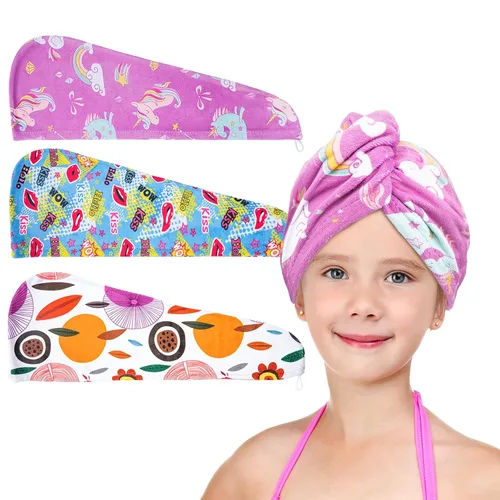 Miniatura 7 de Toalla de microfibra para el cabello para niños y niñas, paquete de 2 unidades de secado de turbante para mujeres, juego de toalla absorbente