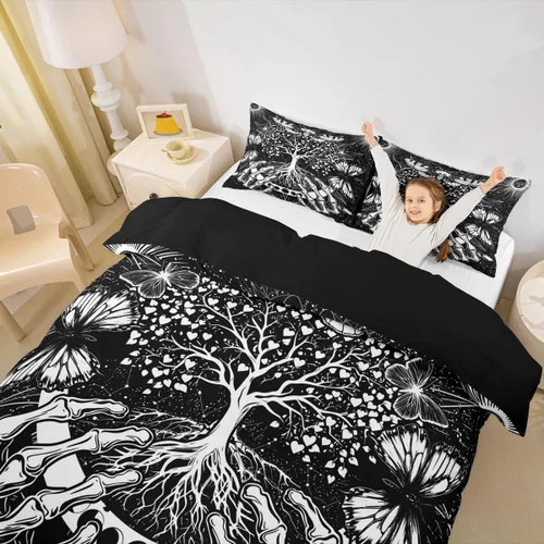 Miniatura 26 de Erosebridal Juego de ropa de cama bohemio con sol y luna, funda de edredón hippie de 3 piezas, colorida funda de edredón teñida anudada, funda