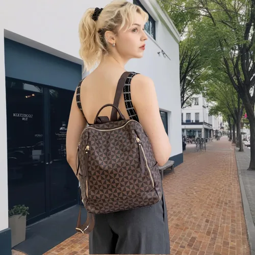 Miniatura 2 de Mochila Monedero para Mujer de Cuero Anti-robo Grande de Diseñador de Moda Mochila de Viaje Bolsa Mochila para Hombre Bolsas de Hombro, A-Marrón