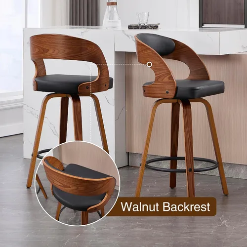 Miniatura 5 de VipDesk Taburetes de bar giratorios, Taburetes de bar de altura de mostrador de nogal con respaldo y brazos, Taburetes de bar tapizados modernos