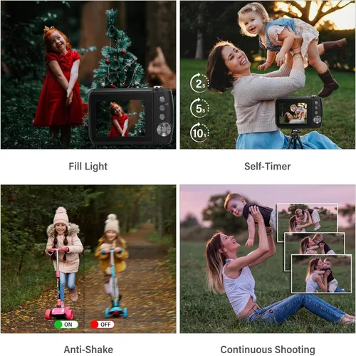 Miniatura 4 de Cámara digital, cámaras para niños para 50MP FHD 1080P, cámara digital de apuntar y disparar con zoom 16X antivibración, cámaras pequeñas compactas