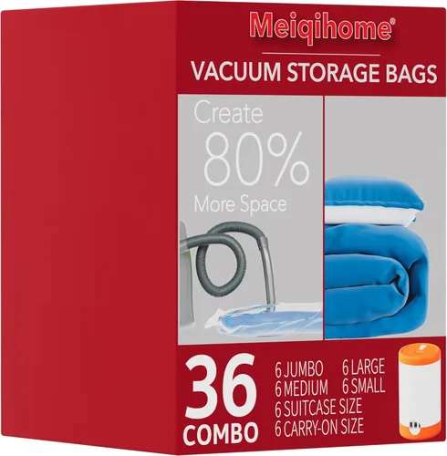 Paquete de 36 bolsas de almacenamiento al vacío con bomba eléctrica, bolsas de sellado al vacío para ropa, almohadas, cobijas, ropa de cama,