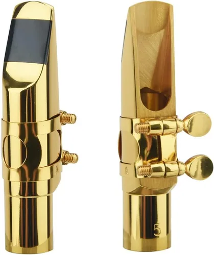 Boquilla de saxofón alto con tapa y ligaduras, boquillas de saxofón alto Eb de metal de latón para profesionales y principiantes de saxofón (oro -