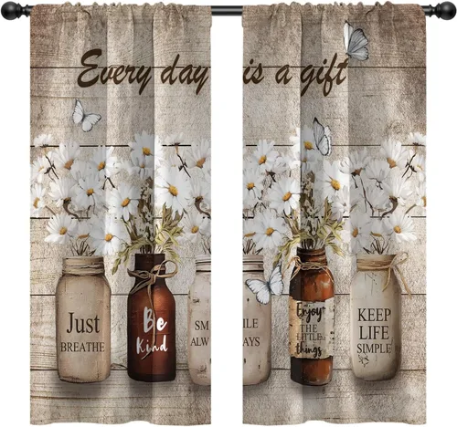 Miniatura 43 de Cortinas de cocina de estilo granja occidental con bolsillo para cortinero, pequeñas y cortas, estilo café rústico, cabaña, puerta de granero