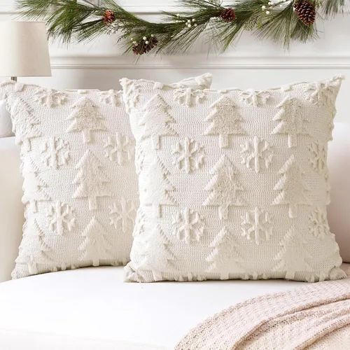 Miniatura 21 de OTOSTAR - Juego de 2 fundas decorativas para cojines navideños, suaves, afelpadas, de lana corta aterciopelada, estilo de lujo, para sofá o Crema