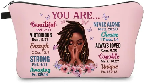 Miniatura 9 de Bolsa de maquillaje afroamericana para monedero, bolsas de cosméticos negras afro para mujer, regalo inspirador, pequeña bolsa de cosméticos