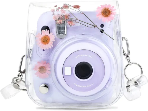 Miniatura 9 de Mini11 - Funda transparente para Instax Mini 11/9/8/8+/40 Cámara instantánea con flores secas de PVC con correa ajustable