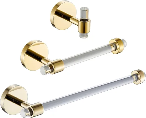 Miniatura 10 de SHUNLI Juego de accesorios de baño 4 piezas montadas en la pared, toallero+soporte para toallas de mano+soporte para papel higiénico+gancho, latón